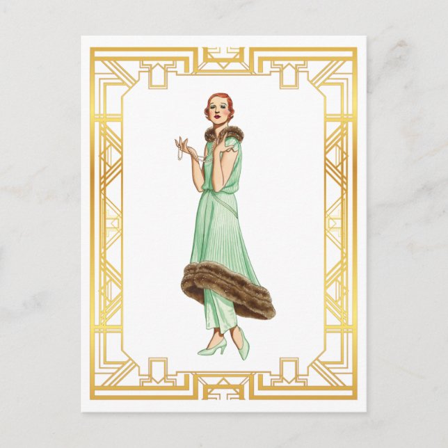 Vintage Fashion 20s Flapper Pant Dress Art Postkarte (Vorderseite)