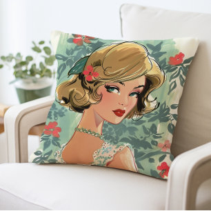 Vintage Fashion Girl Pillow, Retro Wohngestaltung Kissen