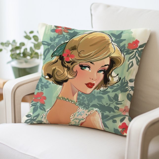 Vintage Fashion Girl Pillow, Retro Wohngestaltung Kissen (Von Creator hochgeladen)