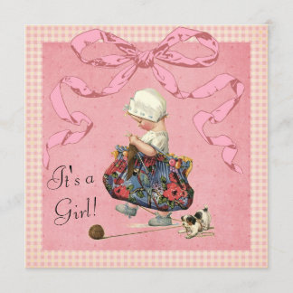 Vintage Fashion Girl Pink Ribbon Babydusche Einladung