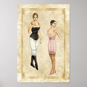 Vintage Fashion Illustration der Unterwäsche der 1 Poster