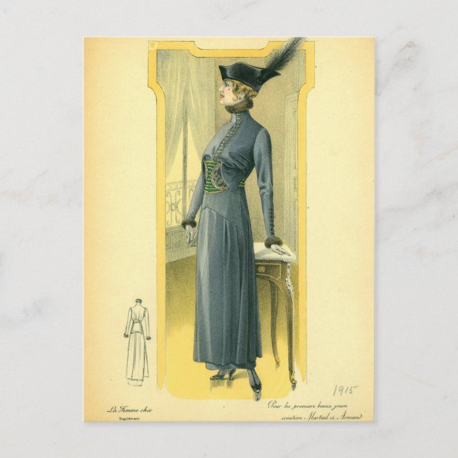 Vintage Fashion Sketch Postkarte (Vorderseite)