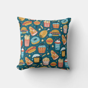 Vintage Fast Food Icons Nahtloses Muster. Wiederho Kissen