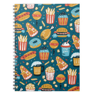 Vintage Fast Food Icons Nahtloses Muster. Wiederho Notizblock