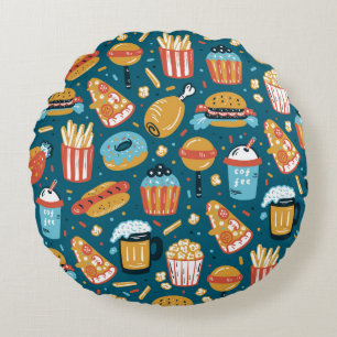 Vintage Fast Food Icons Nahtloses Muster. Wiederho Rundes Kissen