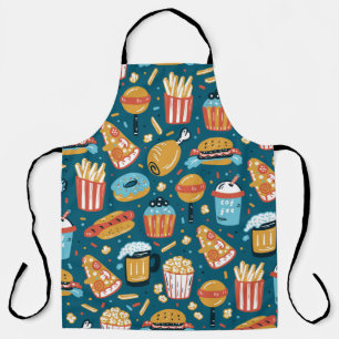 Vintage Fast Food Icons Nahtloses Muster. Wiederho Schürze