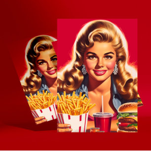 Vintage Fast Food Pin-up Postkarte