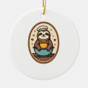 Vintage Faultier Bäcker Süße Retro-Backkunst 2 Keramik Ornament
