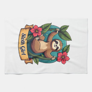 Vintage Faultier Blumenmädchen Süße Tropische Retr Geschirrtuch