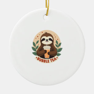 Vintage Faultier Bubble Tea Süße Retro-Tierkunst 2 Keramik Ornament