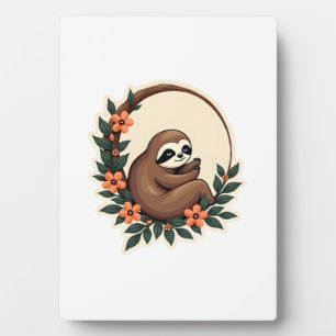 Vintage Faultier Floral Botanisches Retro-Tier-Art Fotoplatte