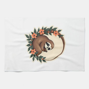Vintage Faultier Floral Botanisches Retro-Tier-Art Geschirrtuch
