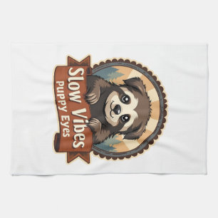 Vintage Faultier-Hund-Shirt Slow Vibes Welpenaugen Geschirrtuch
