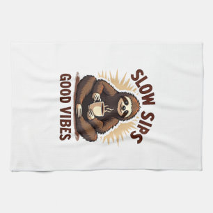 Vintage Faultier-Kaffeeshirt Süßer Langsamer Morge Geschirrtuch