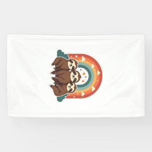 Vintage Faultier Regenbogen Retro Süße Tierkunst 2 Banner