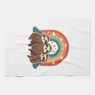 Vintage Faultier Regenbogen Retro Süße Tierkunst 2 Geschirrtuch