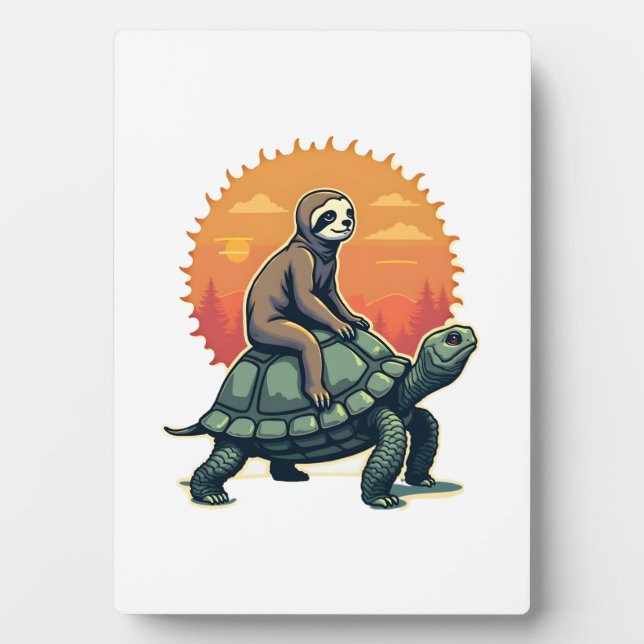 Vintage Faultier Schildkröte Retro-Tier-Fahrt-Shir Fotoplatte (Vorderseite)