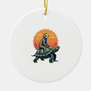 Vintage Faultier Schildkröte Retro-Tier-Fahrt-Shir Keramik Ornament