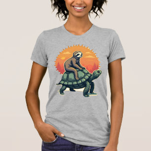Vintage Faultier Schildkröte Retro-Tier-Fahrt-Shir T-Shirt