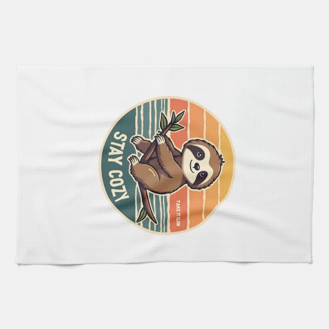 Vintage Faultier-Shirt: Langsam machen, gemütlich  Geschirrtuch (Horizontal)
