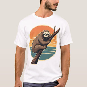 Vintage Faultier Sonnenuntergang Vektor Retro Häng T-Shirt