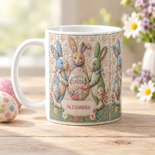 Vintage-Faux-Patchwork-Osterhasen-Familienname Kaffeetasse
