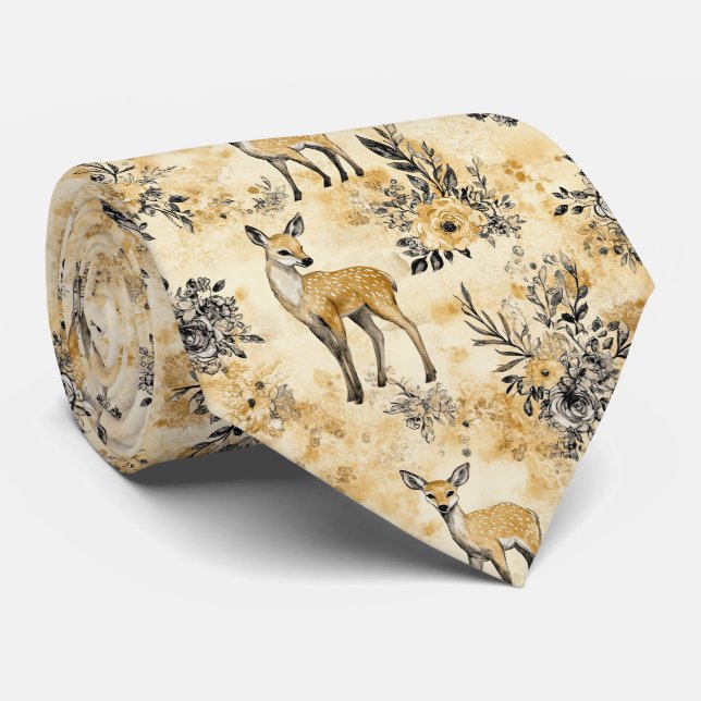 Vintage Fawn & Floral Woodland Pattern (7) Krawatte (Gerollt)
