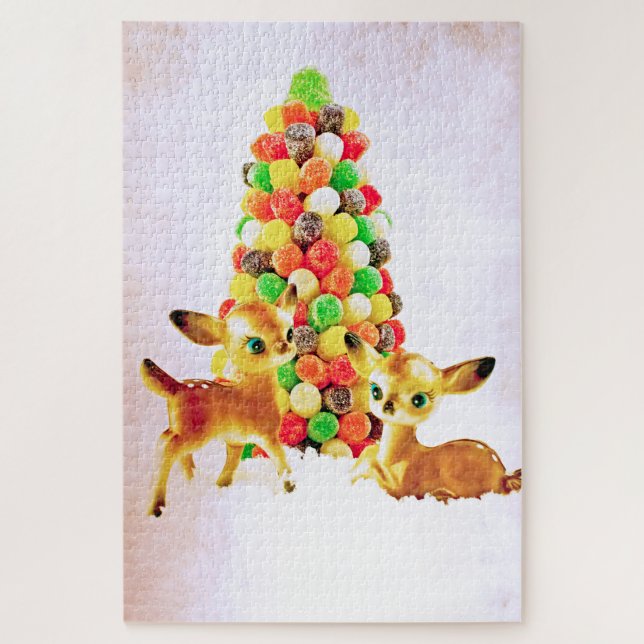 Vintage Fawns von Gumdrop Weihnachtsbaum Puzzle (Vertikal)