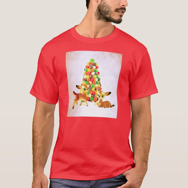 Vintage Fawns von Gumdrop Weihnachtsbaum T-Shirt (Vorderseite)