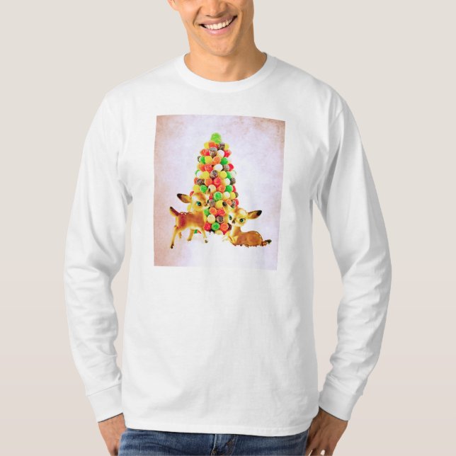 Vintage Fawns von Gumdrop Weihnachtsbaum T-Shirt (Vorderseite)