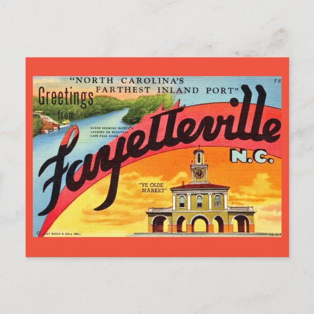 Vintage Fayetteville NC Grüße  Postkarte (Vorderseite)