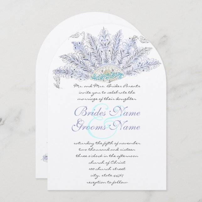 Vintage Feather Fan Wedding Einladung (Vorne/Hinten)