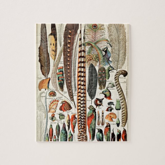 Vintage Feathers Birds Alte Illustration Kunst Puzzle (Vertikal)