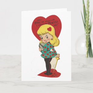 Vintage Fechtmädchen Valentinstag Feiertagskarte