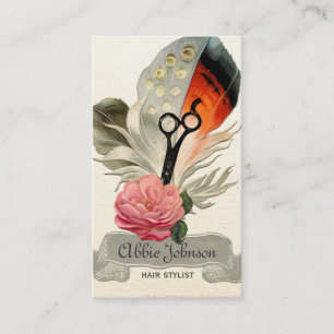vintage Feder Friseur Haarstylist floral Visitenkarte