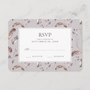 Vintage Feder- und Blumenmuster - HochzeitsrSVP RSVP Karte