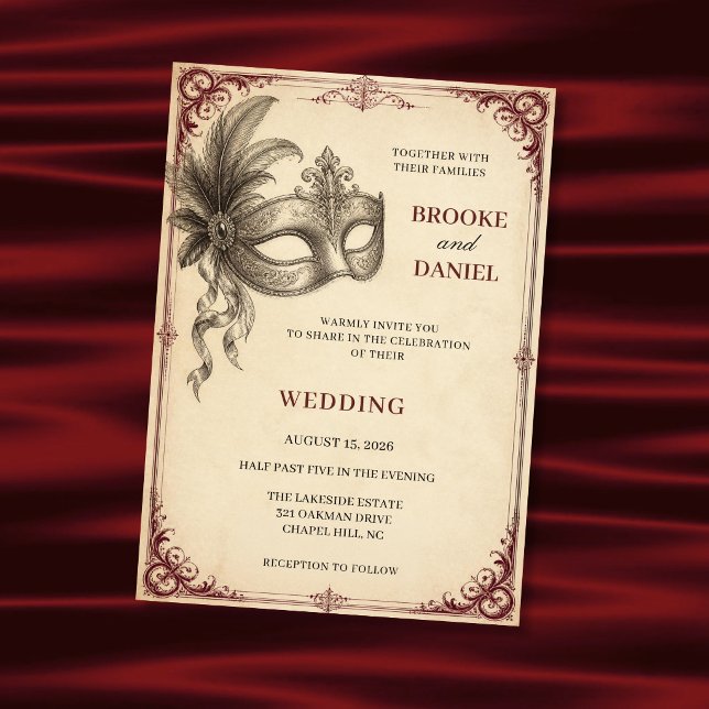 Vintage-Federmasken-Scroll-Hochzeit Einladung (Von Creator hochgeladen)