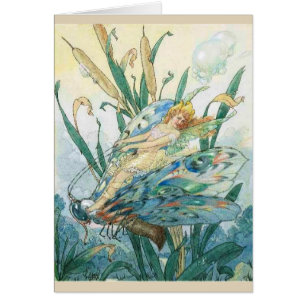 Vintage - Fee auf einem Schmetterling reitend -