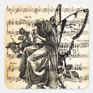 Vintage-Fee und Musik Quadratischer Aufkleber