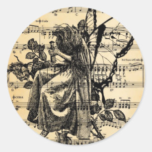 Vintage-Fee und Musik Runder Aufkleber