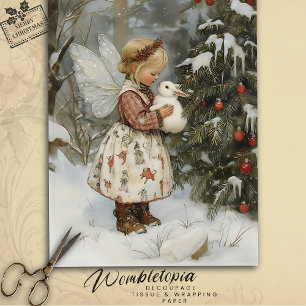 Vintage Fee und Sonne am Weihnachtsbaum im Schnee Seidenpapier