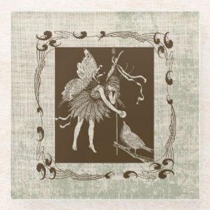 Vintage Fee und Vogel Glasuntersetzer