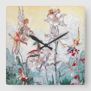 Vintage Feen am Spiel Quadratische Wanduhr