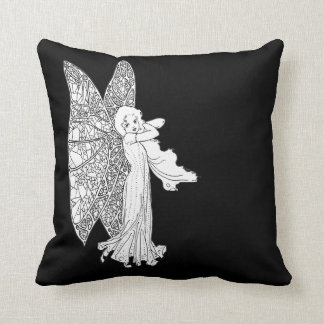 vintage-feen-engel-kissen-kissen-schwarz-weiß kissen