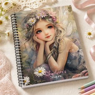 Vintage Feen Kunst mit Blumenkrone und Gänseblümch Notizbuch