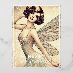 Vintage-Feen-Merry-Christmas-Grüße Retro-Bild Folien Feiertagspostkarte