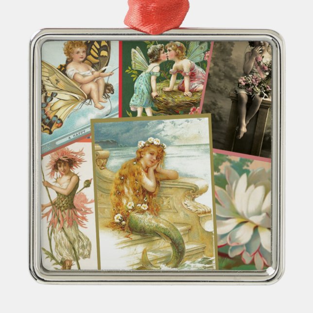 Vintage Feen und Meerjungfrauen Silbernes Ornament (Vorne)