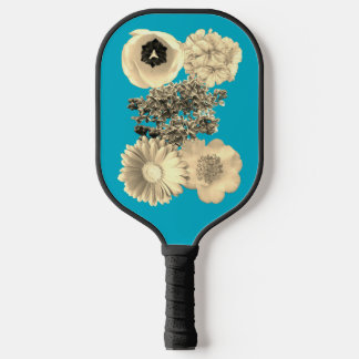 Vintage-Feier Teal/Rosa Sepia-Blumen Pickleball Schläger