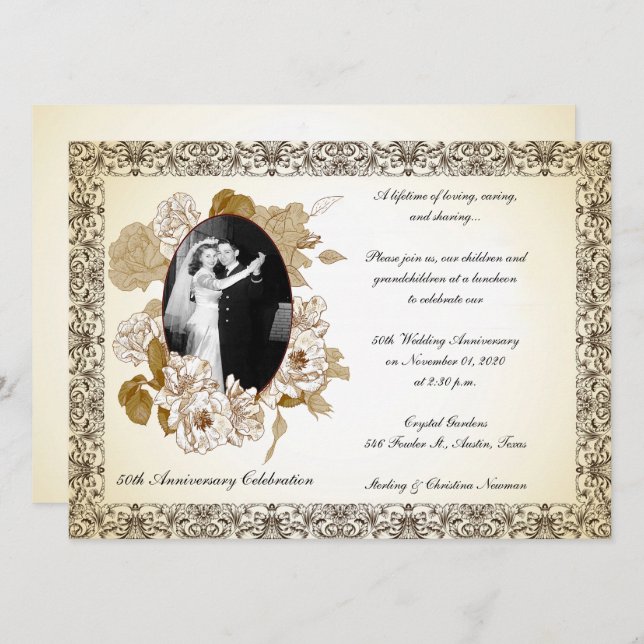 Vintage Feier zum 50. Jahrestag Einladung (Vorne/Hinten)