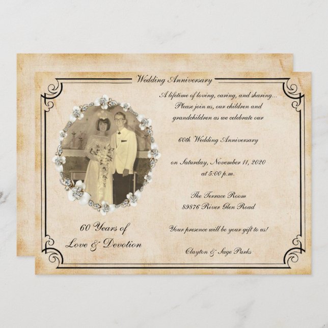 Vintage Feier zum 60. Jahrestag Einladung (Vorne/Hinten)